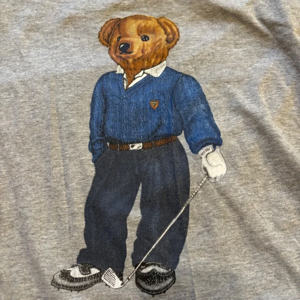 Polo Ralph Lauren Mens Polo Bear Golf Graphic T-Shirt‎ Gray XL Cotton Vintage